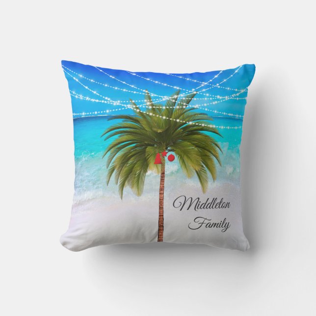 Coussin Palmier de Noël Lumières de plage tropicale (Recto)