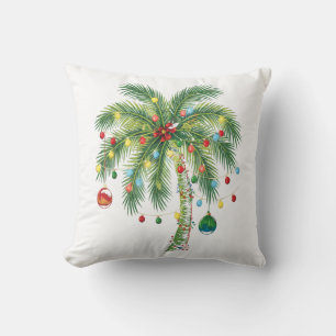 Coussin Palmier de Noël tropical avec lumières et ornam