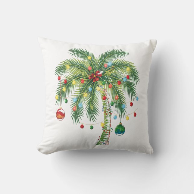 Coussin Palmier de Noël tropical avec lumières et ornam (Recto)