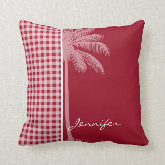 Coussin Palmier d'été; En vichy rouge carmin; À damiers
