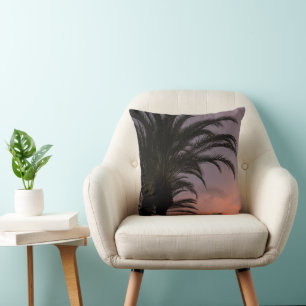 Coussin Palmier du coucher de soleil des Caraïbes rose vio