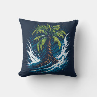 Coussin Palmier en style peinture avec vague