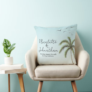 Coussin Palmier et oiseaux Simple Plage Mariage Keepsaké