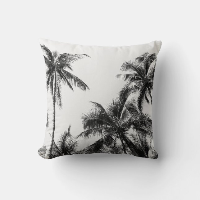 Coussin Palmier Feuille Noir Blanc (Recto)