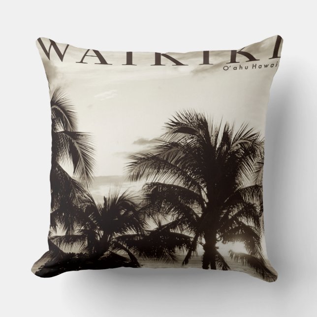 Coussin Palmier hawaïen vintage Waikiki (Recto)