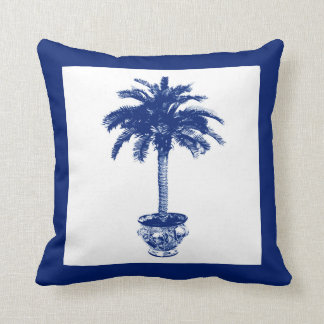 Coussin Palmier mis en pot - bleu marine et blanc