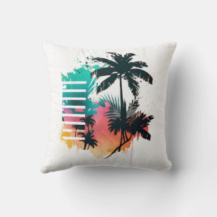 Coussin palmier multicolore de style rétro dessiné à la ma