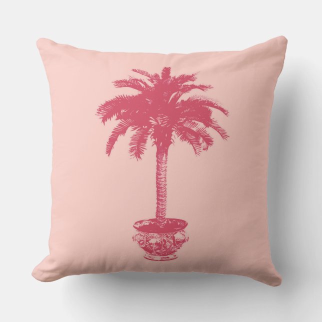 Coussin Palmier pointillé dans les tons rose corail (Recto)