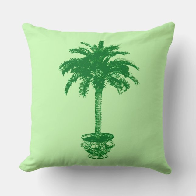 Coussin Palmier pointu en émeraude et vert clair (Recto)