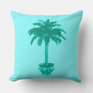 Coussin Palmier pointu en Turquoise et Aqua