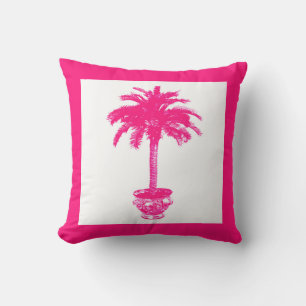 Coussin Palmier pointu - rose fushia et blanc