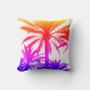 Coussin palmier tiki coucher de soleil rose orange violet