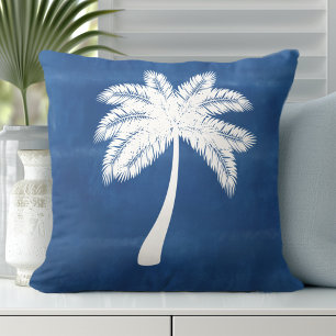 Coussin Palmier tropical bleu blanc