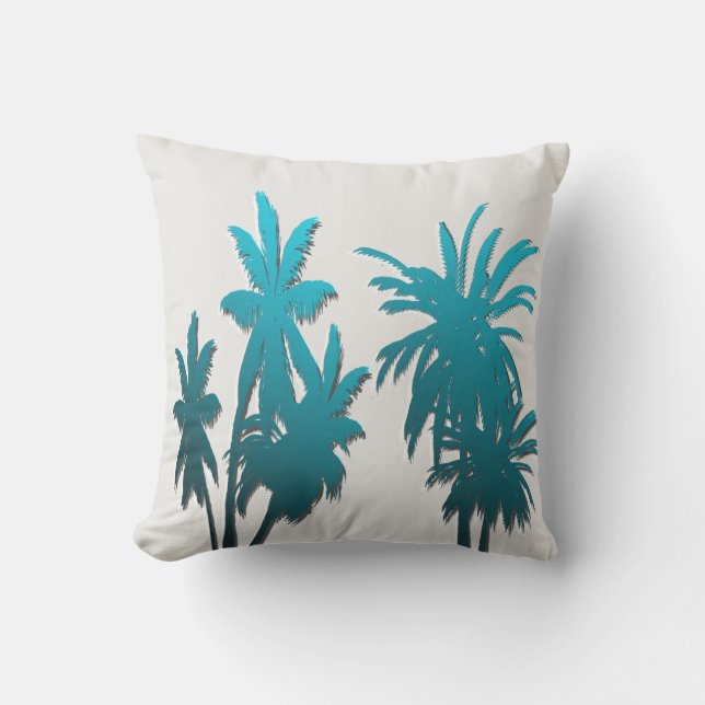 Coussin Palmier tropical bleu d'Aqua turquoise de blanc (Recto)