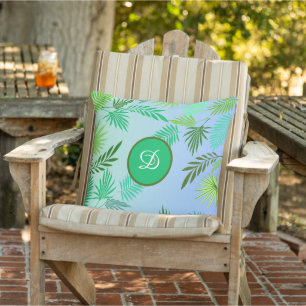 Coussin palmier tropical bleu feuille hawaii