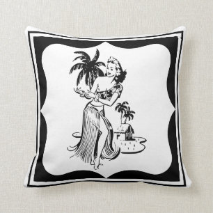 Coussin Palmier tropical d'île de Tiki de rétro danseur de