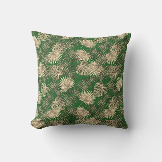 Coussin Palmier Tropical Feuille Motif Vert foncé Or (Recto)