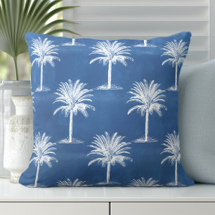Coussin Palmier Tropical Motif Blanc Bleu Jeu d'oreiller