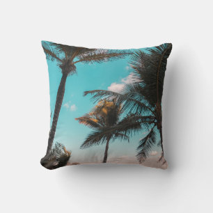 COUSSIN PALMIER TROPICAL RETRO EN BORD DE PLAGE