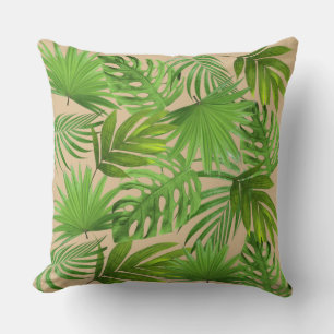 Coussin Palmier vert Feuilles sur beige