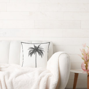 Coussin Palmier Vintage Noir Blanc Tropical Élégant