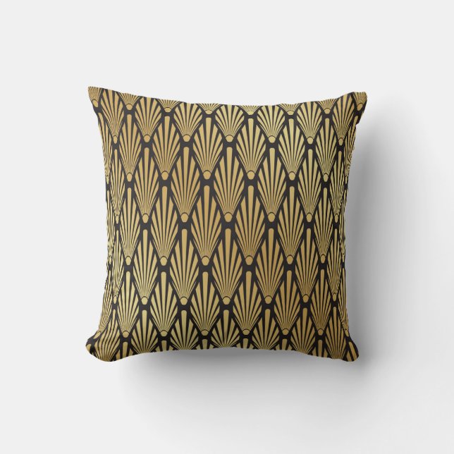 Coussin Palmiers Art Déco : Or Noir. (Recto)
