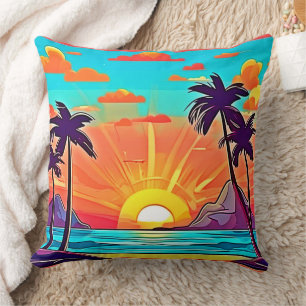 Coussin Palmiers au coucher du soleil : Vue tropicale