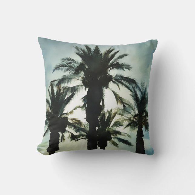 Coussin Palmiers Blue Sunset Style Tropical (Recto)