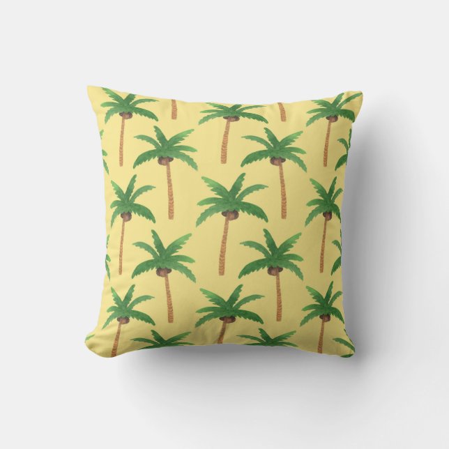 Coussin Palmiers d'aquarelle, arrière - plan tropical. (Recto)