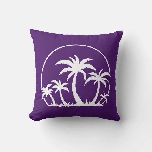 Coussin Palmiers et coucher de soleil en blanc (Recto)