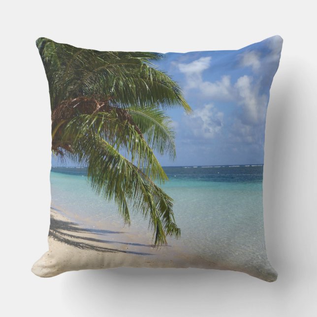 Coussin Palmiers, plage et rochers (Recto)