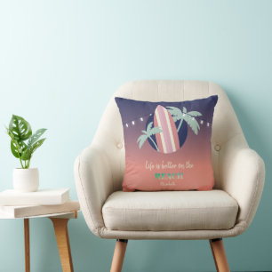 Coussin Palmiers,Planche de Surf,Lumières de plage