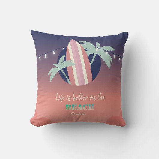 Coussin Palmiers, Surf, Plage String Lights (Recto)