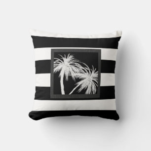 Coussin Palmiers tropicaux noirs et blancs moderne chic