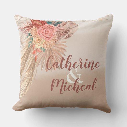 Coussin Pampas Grass séché Floral Terracotta Boho Mariage (Recto)