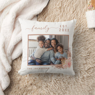 Coussin Pampas herbe fleuron rose nom de famille