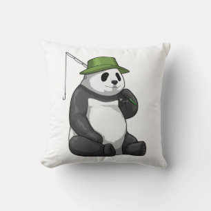 Coussin Panda à la pêche avec canne à pêche