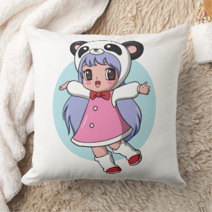 Coussin Panda Ange : Adorable Fille d'Anime S'élevant dans