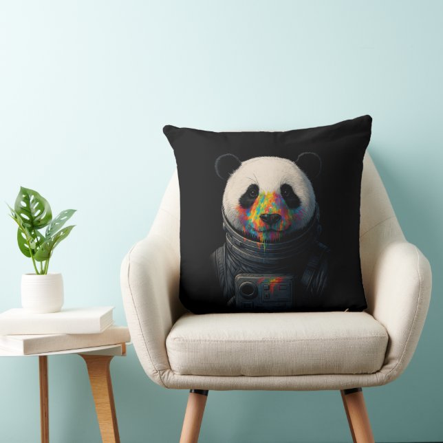 Coussin Panda astronaute avec éclaboussure de peinture néo (Chaise)