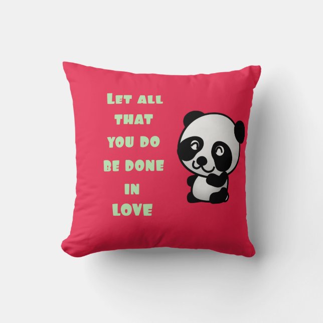 Coussin Panda avec une citation d'amour inspirationnelle (Recto)