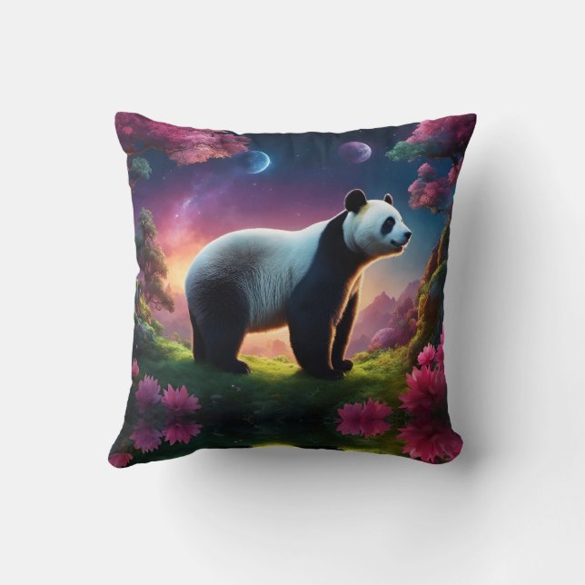 Coussin Panda dans un jardin fantaisiste (Verso)
