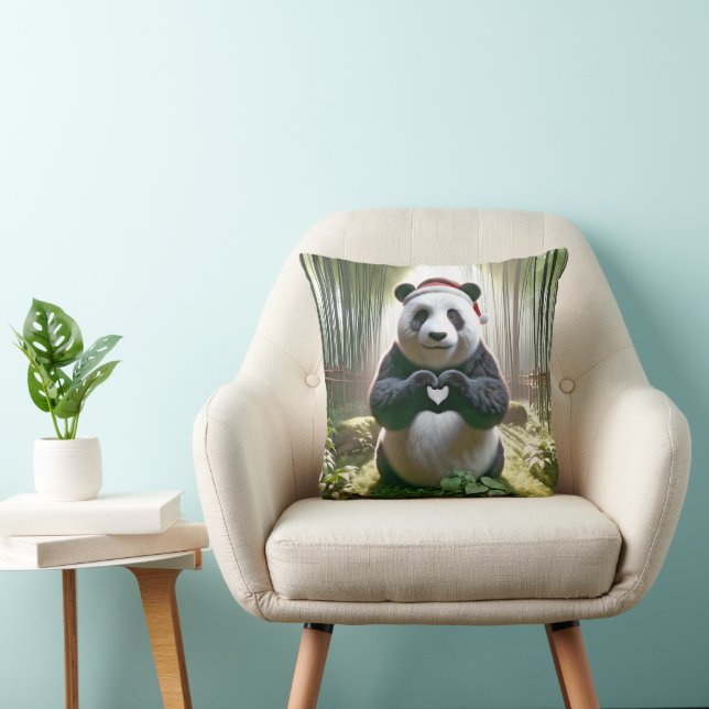 Coussin Panda de Noël en plein coeur (Chaise)