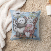 Coussin Panda et chat fée amis avec des fleurs d'anémone (Couverture)