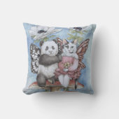 Coussin Panda et chat fée amis avec des fleurs d'anémone (Recto)
