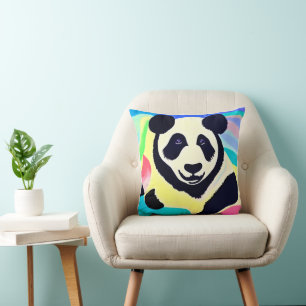 Coussin  Panda fond multicolore