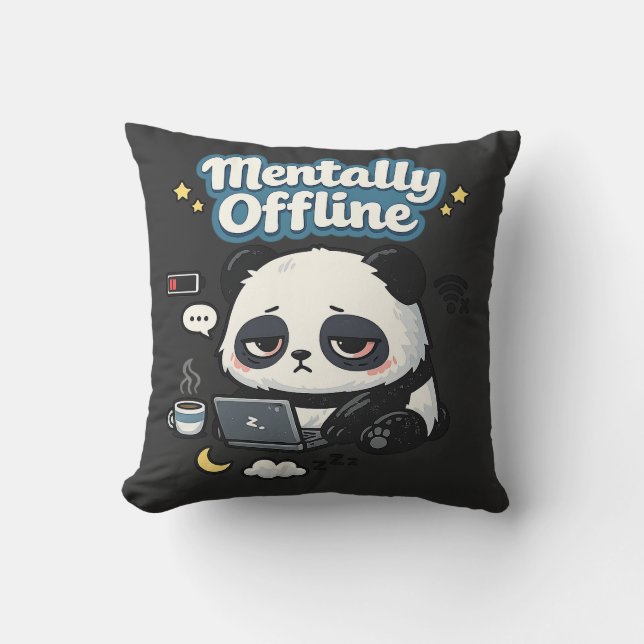 Coussin Panda mentalement déconnecté | Esthétique Lo-Fi d' (Recto)