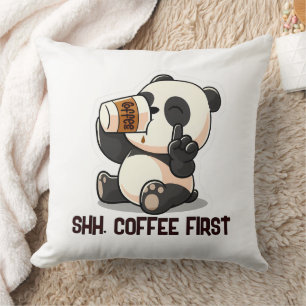 Coussin Panda mignon qui boit du café