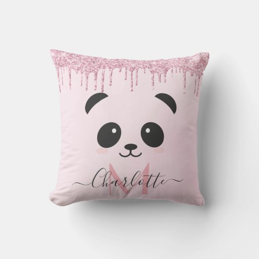 Coussin Panda parties scintillant rose rose or lance face (Recto)