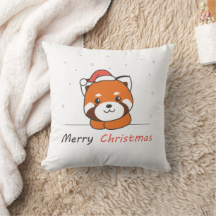 Coussin Panda Rouge Noël Neige Animaux d'hiver Pandas