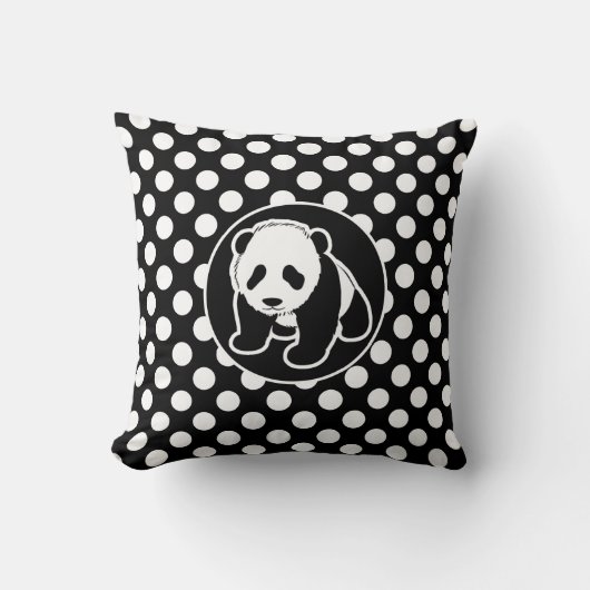 Coussin Panda sur les Pois noirs et blancs (Recto)